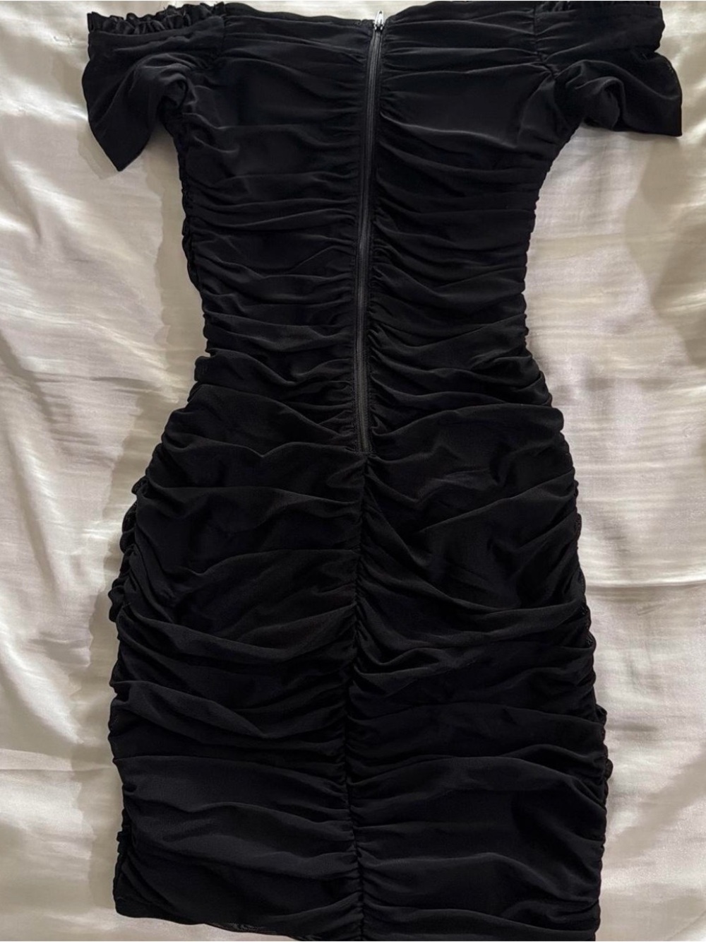 Off-Shoulder Black Ruched Mini Dress - Picture 2 of 2